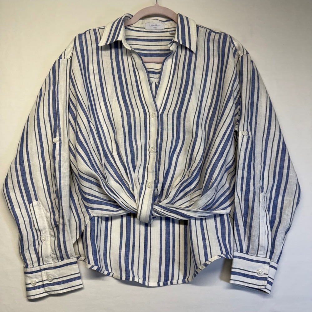Aritzia Little Moon Portofino Linen Shirt XS Blue White Stripe Womens